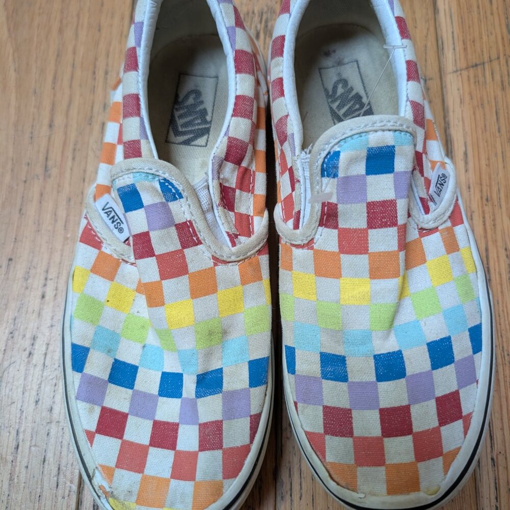 Vans kids size 3 slip on rainbow chekered